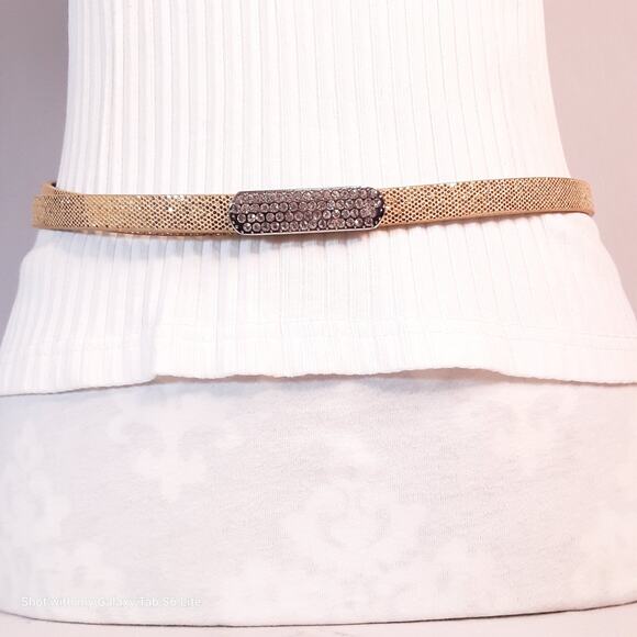 Womens Gold Tone Glitter Belt Large Waist Clear Rhinestone Buckle - Picture 1 of 10